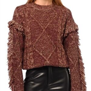 Greylin Marled sweater fringe brown small